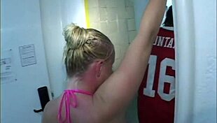 Blonde Coed Teases With Handjob On Beach