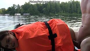 I picked up this tattooed girl on the boat for sex with three men, creampie outdoor