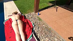 Huge tits latina milf gets intense anal creampie from pool boy