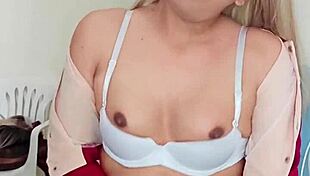 Beautiful redhead transsexual milking cock with crossdressing