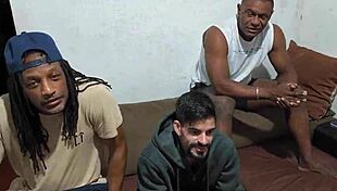 My first gang bang with five well-endowed in double penetration