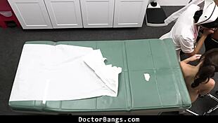 Teen pleads with doctor and nurse to change test results at hospital. Shy patient bends over for big cock doggystyle.