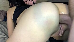 Young brunette enjoys close-up oral and anal