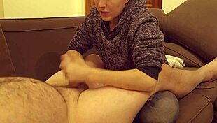 sucking and swallowing cum in couple scene