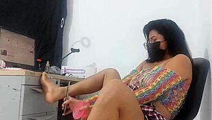 Sweet girl boldly takes huge horse dildo in miniskirt and fishnets