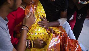 Desi Mallu Bhabhi Banged Hard in Group Sex with Four Local Boys at Home