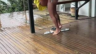 Young wife gets fucked on the porch