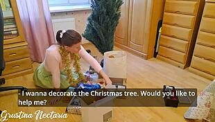 holiday blowjob under the christmas tree with monster cock and neighbors watching