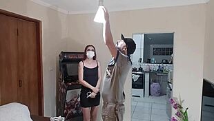 Married Woman Welcomes Electrician For Home Service.