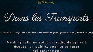 IN PUBLIC TRANSPORTS, a CROSSDRESSER TEASES with DIRTY TALK and MASTURBATES