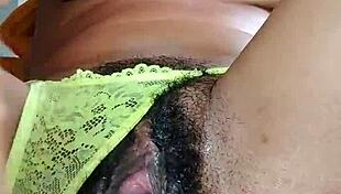 this hairy slut bounces on a dildo, squirting hard from her wet pussy while losing control.