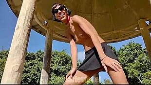 Latina Feels Thrill Dancing Topless Outdoors