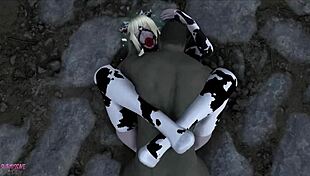 Grosse elfe aux gros seins chevauche orc en bondage