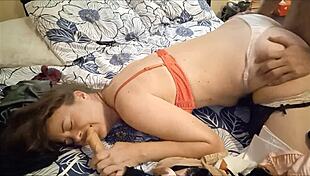 t full french woman in satin panties and heels gets clothed spanking