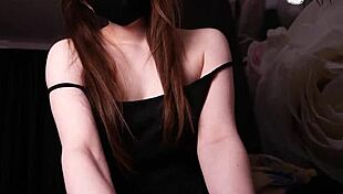 amateur handjob masturbation of demure brunette with huge tits