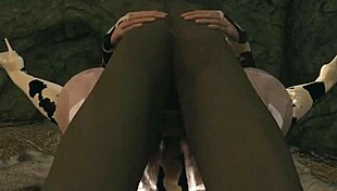 Fat elf chick with big tits rides orc in bondage