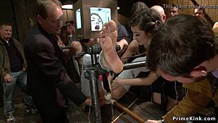 Watch these redhead and blonde subs get banged in public?