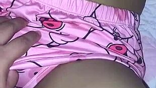 my stepfather gets very horny with my pajamas and comes on my bed, brunette bent over