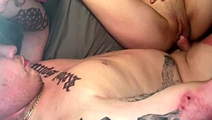 the pretty slut's tight shaved pussy getting bareback fucked