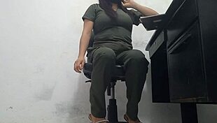 a very feminine doctor masturbates in front of a patient while providing medical care