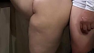 quickie with hot milf mother-in-law in kitchen, pussy full of cum, almost caught 😏