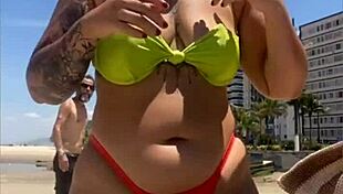 hey babe, check out this casada flashing her bikini stuffed tight at the beach!