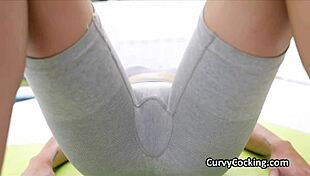 After rope jumping in spandex, she's riding that hard cock with deepthroat action