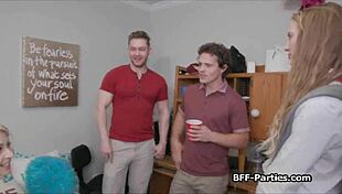 college dorm foursome with blowjobs and party vibes