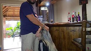 Unbelievable! Cute blonde cheats by lifting her skirt for a quick doggystyle!