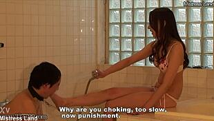 japanese femdom risa, are you drowning your slave in the bathtub with anal toys?