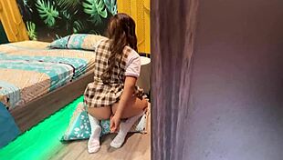 Perverted stepfather watches stepdaughter masturbating then fucks her tight ass