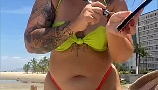 hey babe, check out this casada flashing her bikini stuffed tight at the beach!