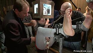 Watch these redhead and blonde subs get banged in public?