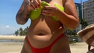 hey babe, check out this casada flashing her bikini stuffed tight at the beach!