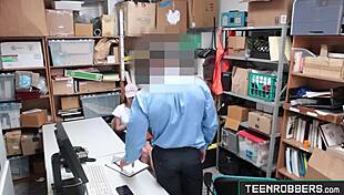 shaved teen shoplifter gets roughly fucked by creepy guard on teenrobbers.com