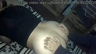 Man rubs penis against leggings softly