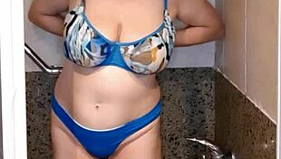 huge natural boobs in the shower mariaold naked bathing