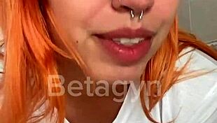 Redhead young girl takes anal with cum inside