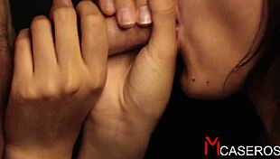 closeup blowjob on monster cock until milking with tongue, wet pov