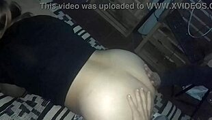 Man rubs penis against leggings softly