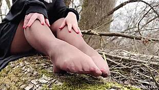 Goddess Teases Feet In Pantyhose Forest!