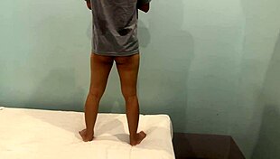 asian teen shakes big ass in workout close up