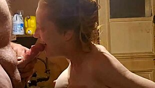 Redhead engages in foreplay with ball licking, handjob, and deepthroat leading to cum