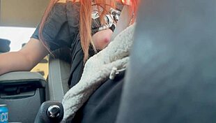 Artemisia Love flashes her big tits while driving, showcasing her long hair fetish.