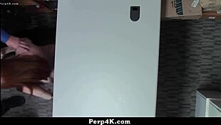 Redhead babes caught for petty theft get bent over in intense 4some riding