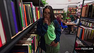 Sneaky blowjob under the table in class, with glasses and hairy beaver flashing