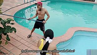 Stepsister with big ass enjoys hard risky sex in public pool. Complete story.