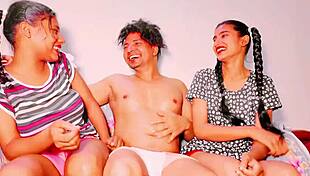 I fuck my skinny brunette stepsisters in group sex