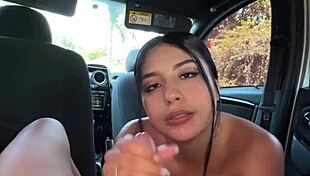 my hot stepsister takes a huge cumshot in her mouth outdoors