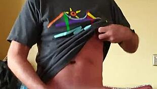 Pervy guy slaps his boner then loses control and cums everywhere